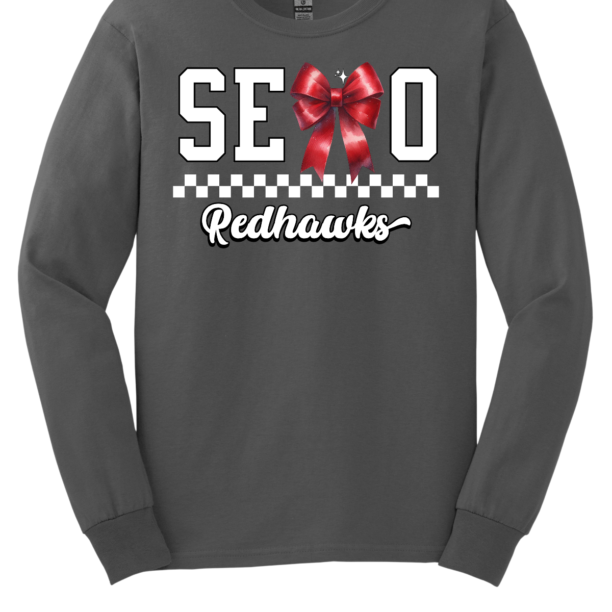This SEMO long sleeve shirt features white lettering outlined in black with a creative twist - the letter "M" is a stylish red bow for a pop of color and school spirit. A classic checkerboard line runs through the center for a trendy, eye-catching look, while the design is completed with "Redhawks" in script underneath for the perfect final touch.
Shop at Gorgeousware.com today!
