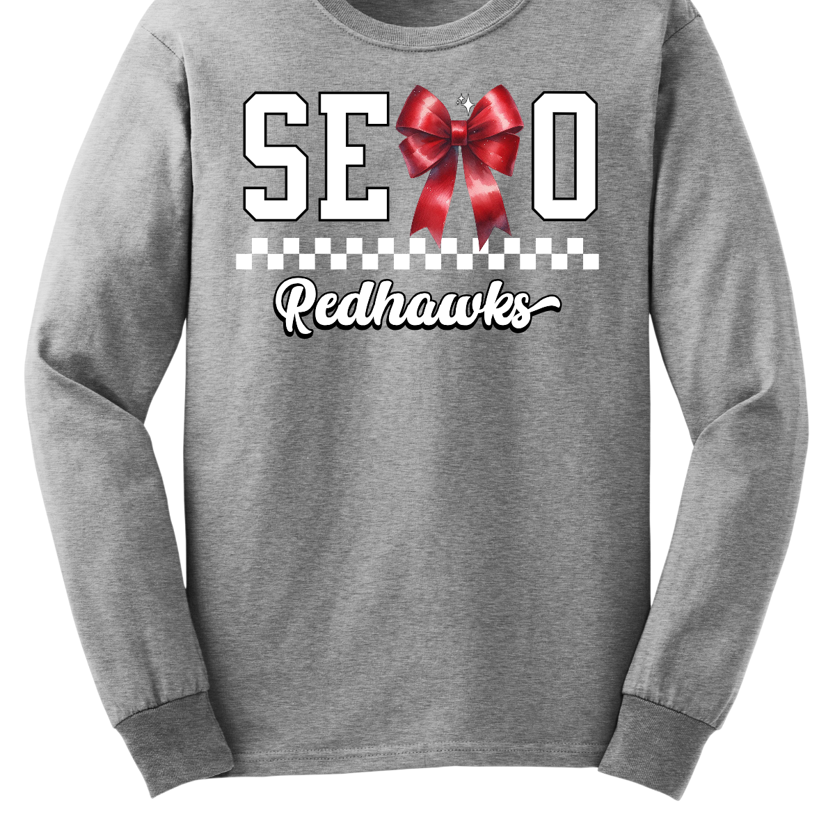 This SEMO long sleeve shirt features white lettering outlined in black with a creative twist - the letter "M" is a stylish red bow for a pop of color and school spirit.  A classic checkerboard line runs through the center for a trendy, eye-catching look, while the design is completed with "Redhawks" in script underneath for the perfect finishing touch.
Shop at Gorgeousware.com today!
