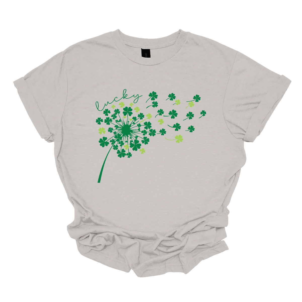 This St. Patrick's Day t-shirt features a beautiful dandelion design made entirely of shamrocks, with the petals gently blowing in the wind. Each shamrock petal comes in various shades of green, creating a dynamic, nature-inspired look. The wind carries the shamrocks delicately across the design, evoking a sense of freedom and luck. The design is both whimsical and festive, perfect for celebrating the season. Celebrate in style this St. Patrick's Day with this charming design, available at Gorgeousware.com.