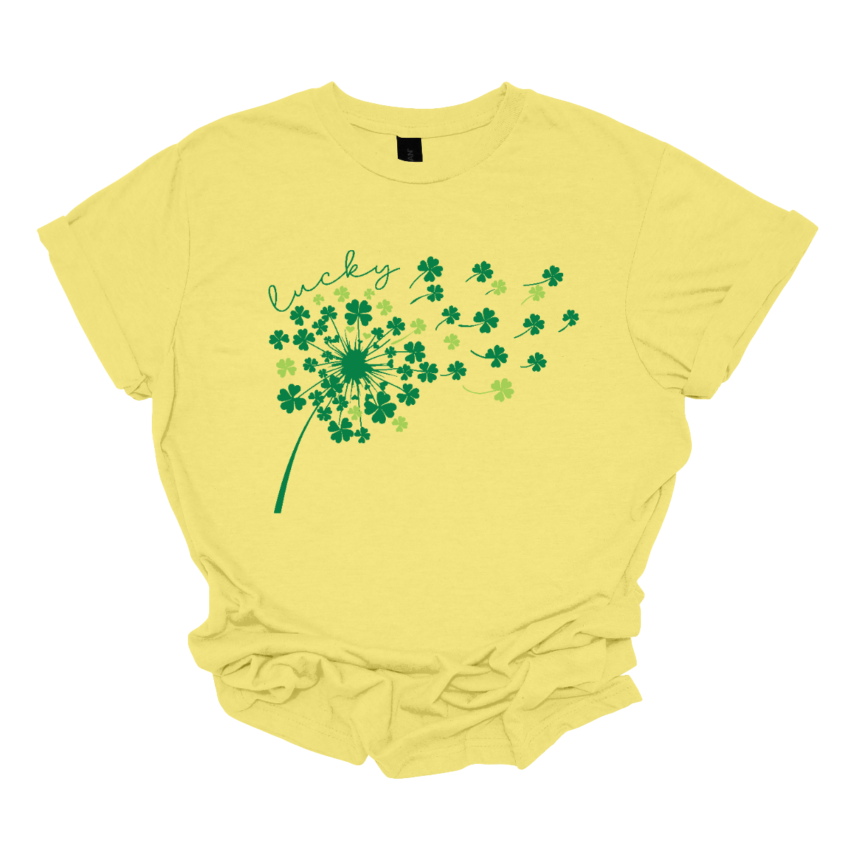 This St. Patrick's Day t-shirt features a beautiful dandelion design made entirely of shamrocks, with the petals gently blowing in the wind. Each shamrock petal comes in various shades of green, creating a dynamic, nature-inspired look. The wind carries the shamrocks delicately across the design, evoking a sense of freedom and luck. The design is both whimsical and festive, perfect for celebrating the season. Celebrate in style this St. Patrick's Day with this charming design, available at Gorgeousware.com.