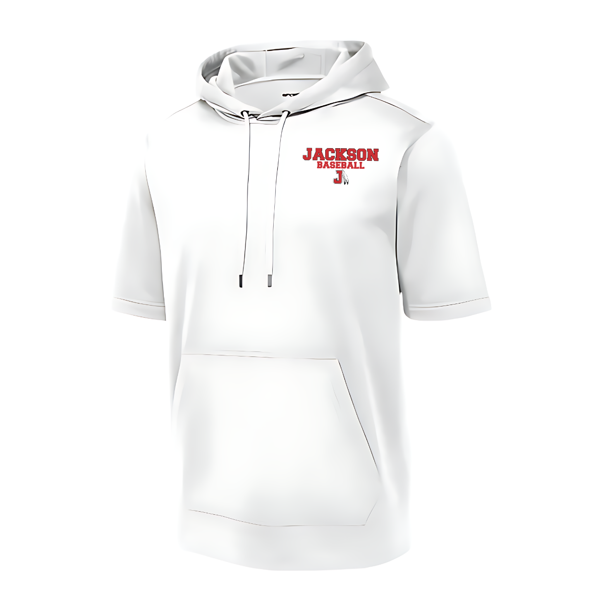 White hoodie with 'JACKSON BASEBALL' text on a white background