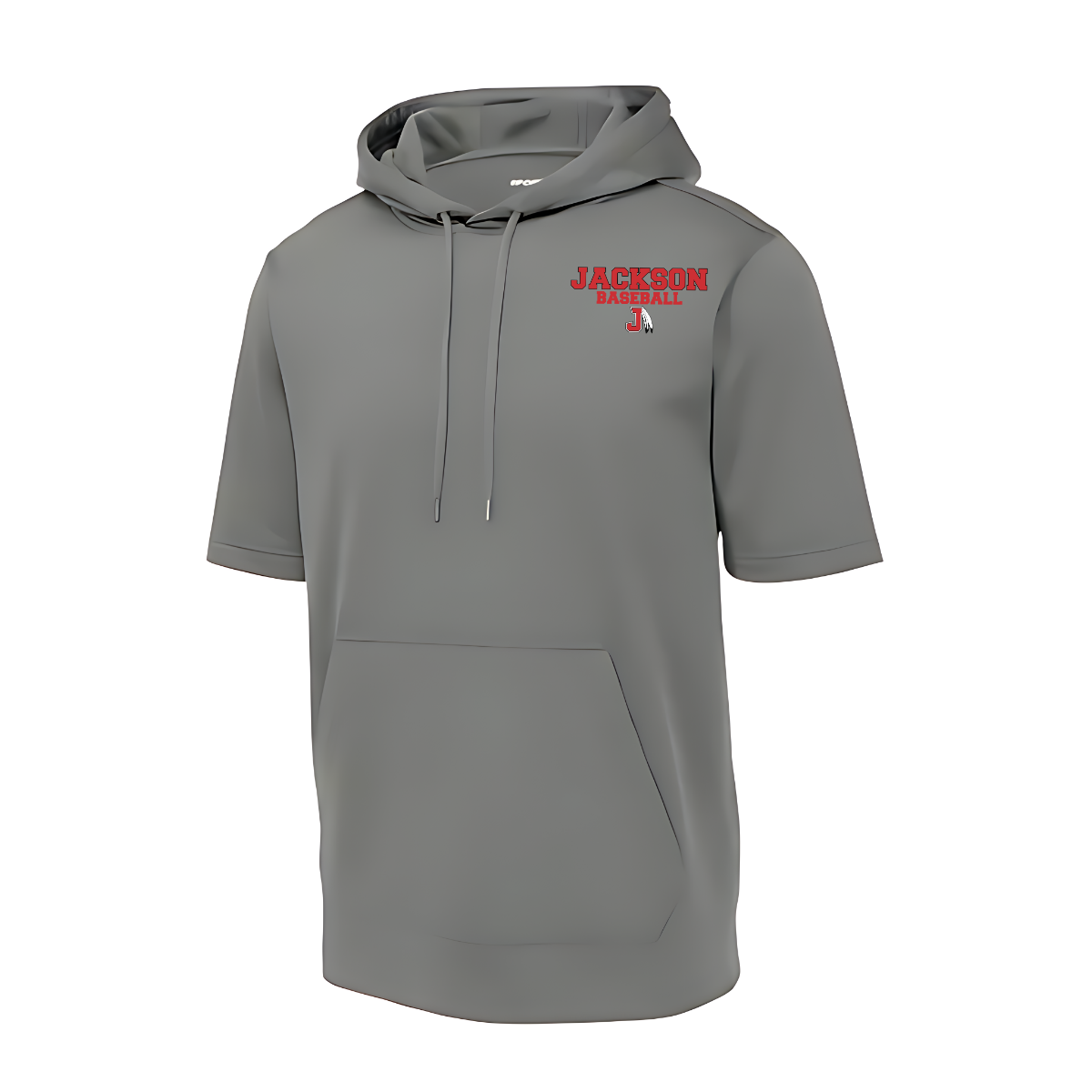 Gray hoodie with 'Jackson' logo on a white background