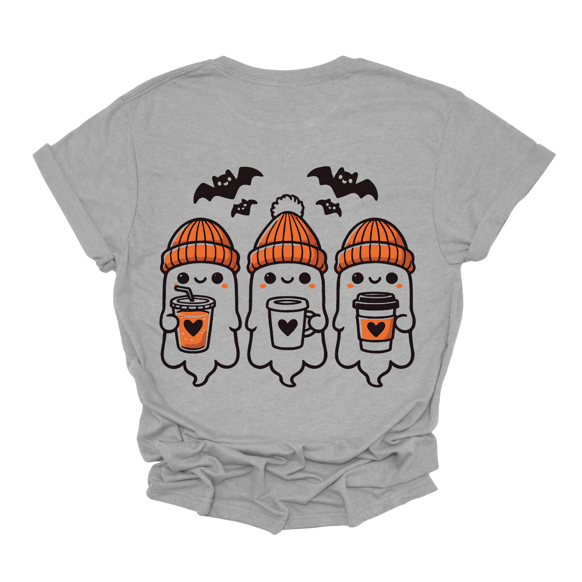 Embrace the spooky season with a touch of whimsy in this fun and cozy tee! Featuring two adorable ghosts donning cozy sock caps, each ghost is holding either a steaming mug, a refreshing iced coffee, or an insulated cup—perfect for any beverage lover. Whether you’re enjoying your favorite drink or just chilling with friends, this shirt adds a playful, ghostly charm to your outfit.  Shop at Gorgeousware.com