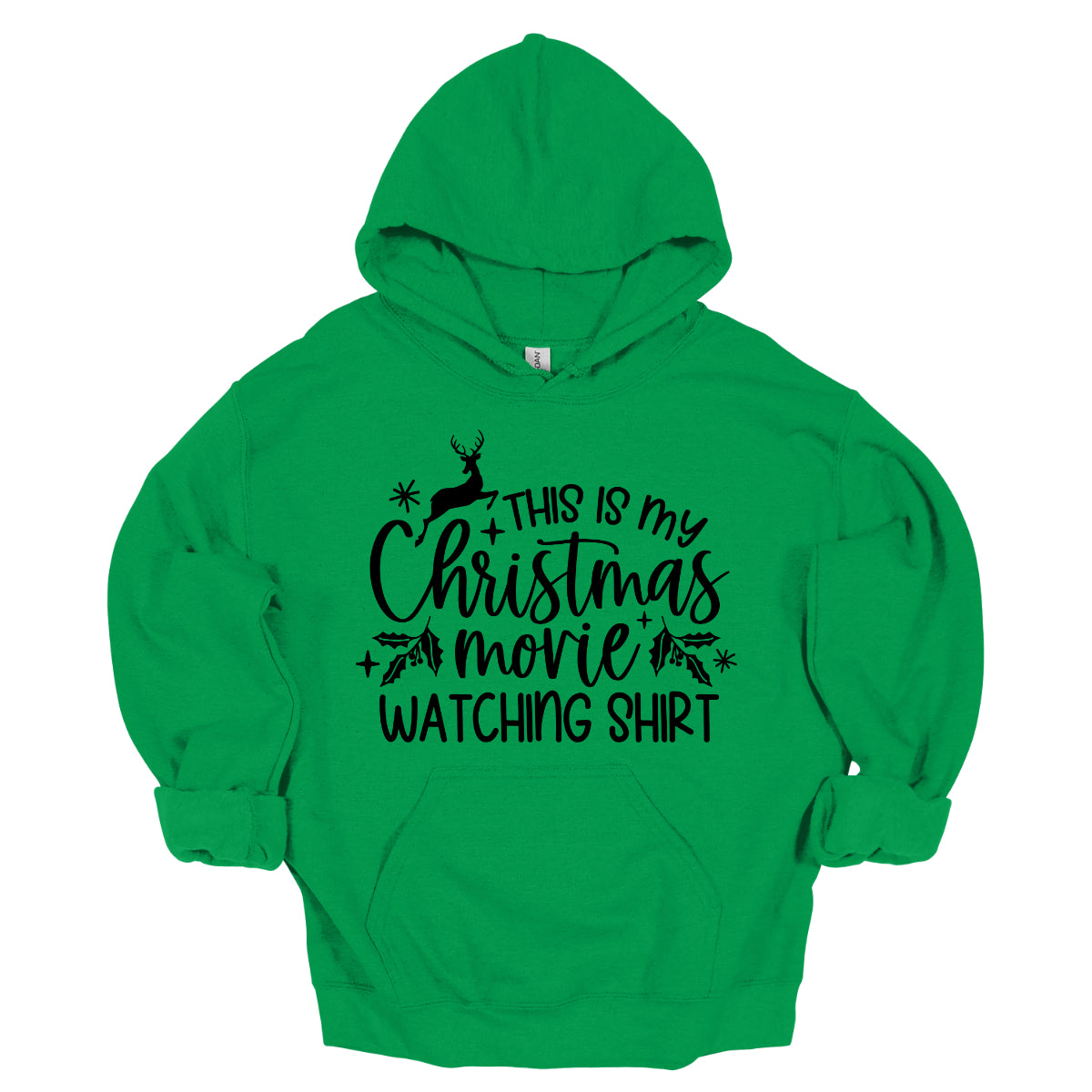 This cozy t-shirt features the playful phrase "This Is My Christmas Movie Watching Shirt" in a straightforward, easy-to-read font. The words "Christmas Movie" are beautifully highlighted in an elegant cursive font, adding a touch of festive flair. Shop Gorgeousware.com