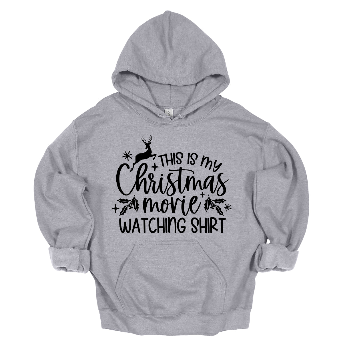 This cozy t-shirt features the playful phrase "This Is My Christmas Movie Watching Shirt" in a straightforward, easy-to-read font. The words "Christmas Movie" are beautifully highlighted in an elegant cursive font, adding a touch of festive flair. Shop Gorgeousware.com