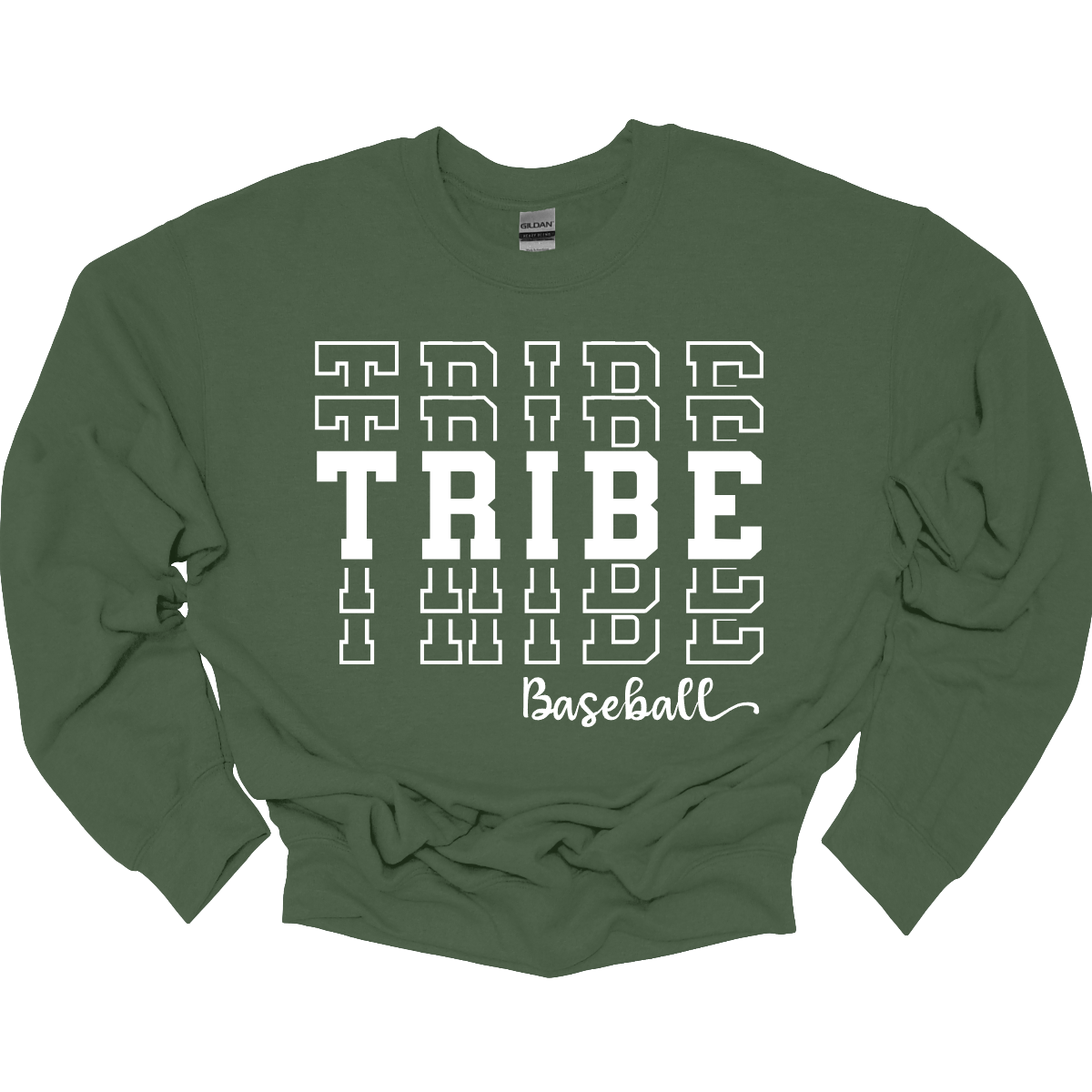 Imagine a stylish, top that has the word "Tribe" is prominently displayed in bold, stacked letters across the chest, capturing attention with its strong presence. Underneath, in a delicate and flowing cursive font, the word "baseball" is written smaller, adding a touch of elegance to the design. The overall look combines a sporty vibe with a sense of community, perfect for fans of the Jackson Tribe Baseball team. Shop at Gorgeousware.com