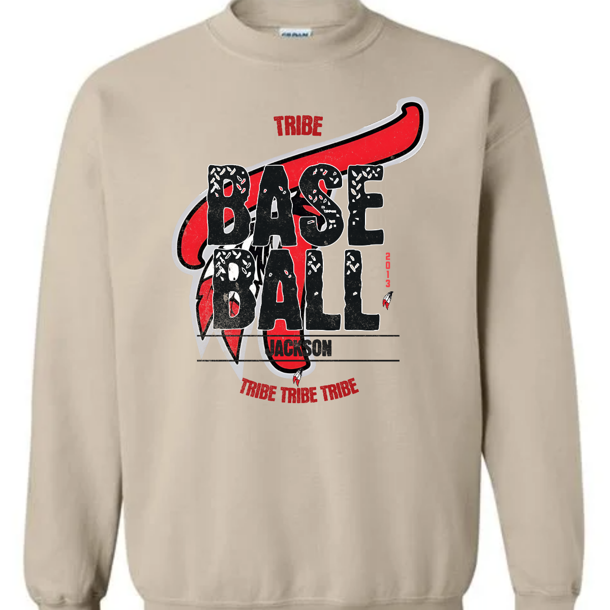 Imagine a vintage-inspired graphic tee with an old-school vibe. The shirt features a small red print of the word "Tribe" at the top, capturing a nostalgic essence. In the background, there's a large, eye-catching Tribe logo, rendered in a distressed style that adds character. Over this logo, the word "Baseball" is prominently displayed in a bold, textured font, evoking a sense of classic athleticism. Shop at Gorgeousware.com