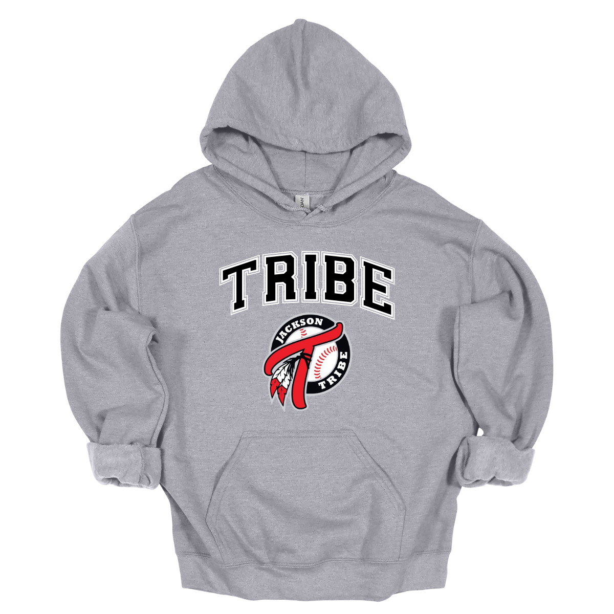 This clothing piece exudes an old-school collegiate vibe, perfect for fans of the Jackson Tribe. At the top, "Tribe" is displayed in a classic collegiate font, evoking a sense of tradition and team spirit. Just below, the Jackson Tribe logo is featured in a smaller size, adding a subtle yet stylish touch. Shop at Gorgeousware.com