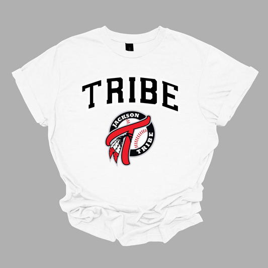 This clothing piece exudes an old-school collegiate vibe, perfect for fans of the Jackson Tribe. At the top, "Tribe" is displayed in a classic collegiate font, evoking a sense of tradition and team spirit. Just below, the Jackson Tribe logo is featured in a smaller size, adding a subtle yet stylish touch. Shop at Gorgeousware.com