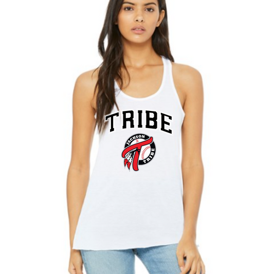 This clothing piece exudes an old-school collegiate vibe, perfect for fans of the Jackson Tribe. At the top, "Tribe" is displayed in a classic collegiate font, evoking a sense of tradition and school spirit. Just below, the Jackson Tribe logo is featured in a smaller size, adding a subtle yet stylish touch. Shop at Gorgeousware.com