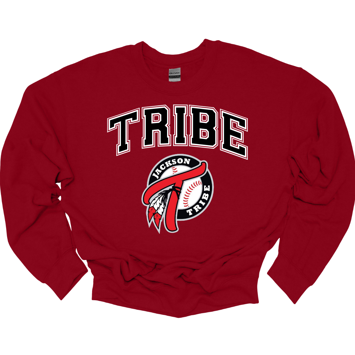 This clothing piece exudes an old-school collegiate vibe, perfect for fans of the Jackson Tribe. At the top, "Tribe" is displayed in a classic collegiate font, evoking a sense of tradition and team spirit. Just below, the Jackson Tribe logo is featured in a smaller size, adding a subtle yet stylish touch. Shop at Gorgeousware.com