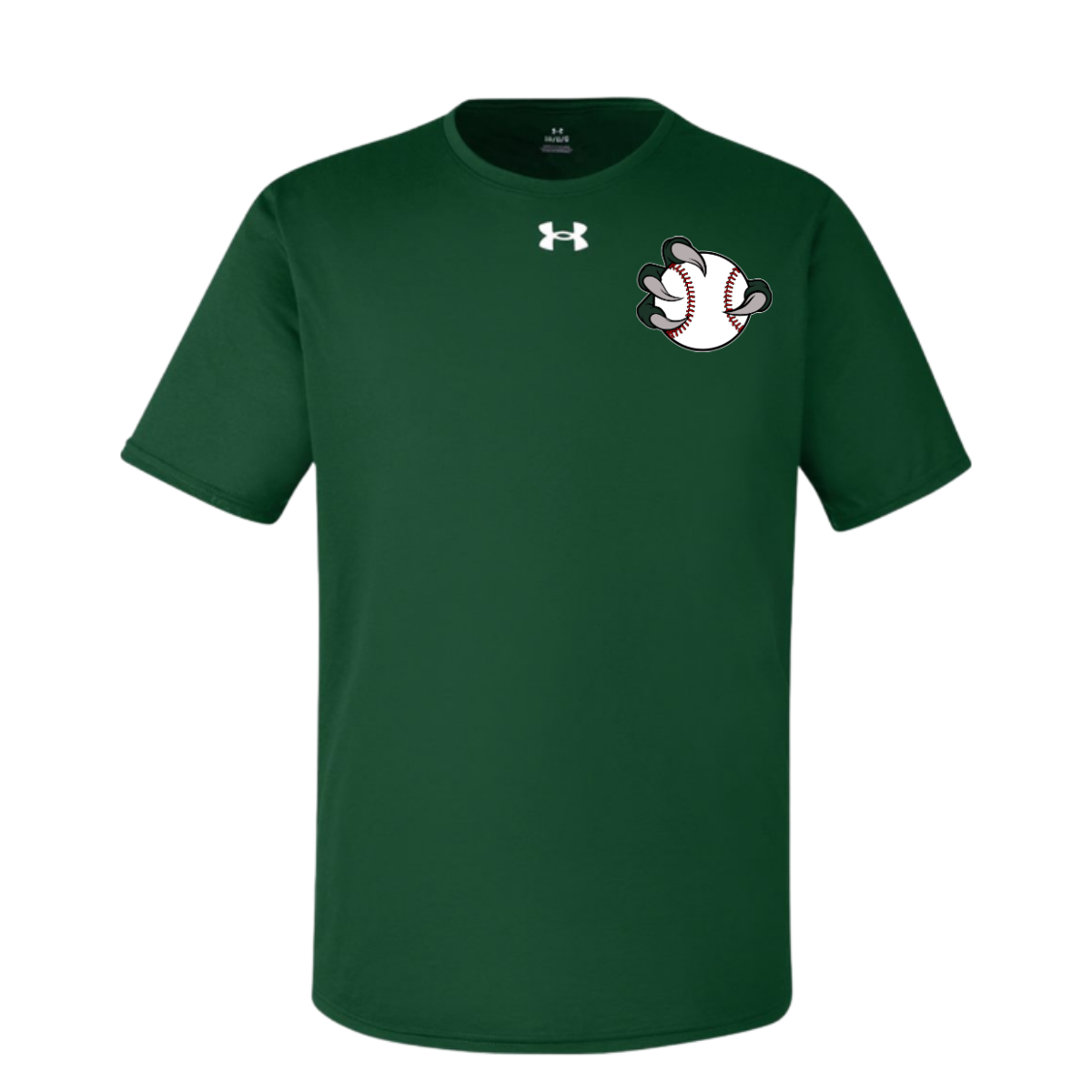Green t-shirt with a logo on the chest against a white background