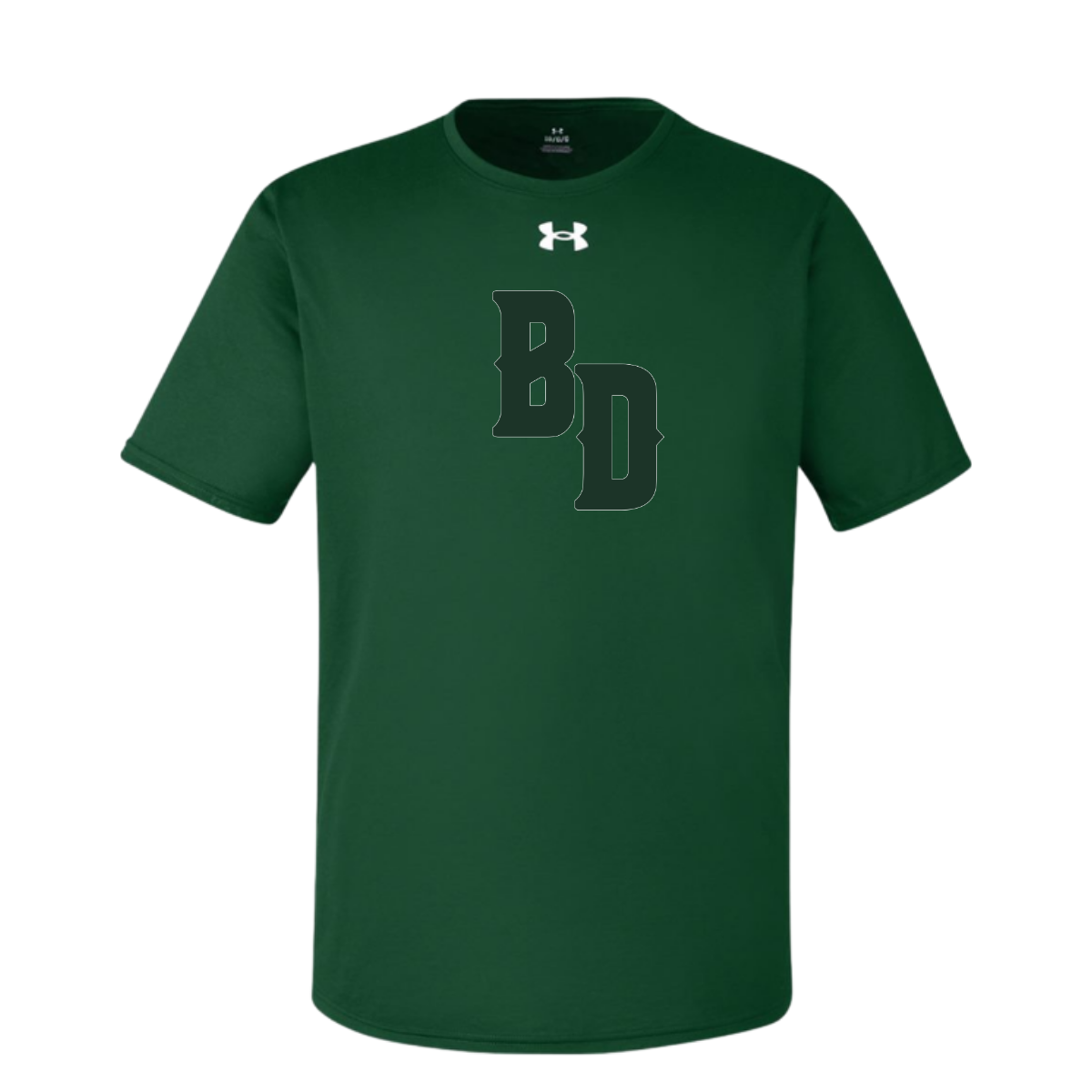 Green t-shirt with 'BD' logo on a white background