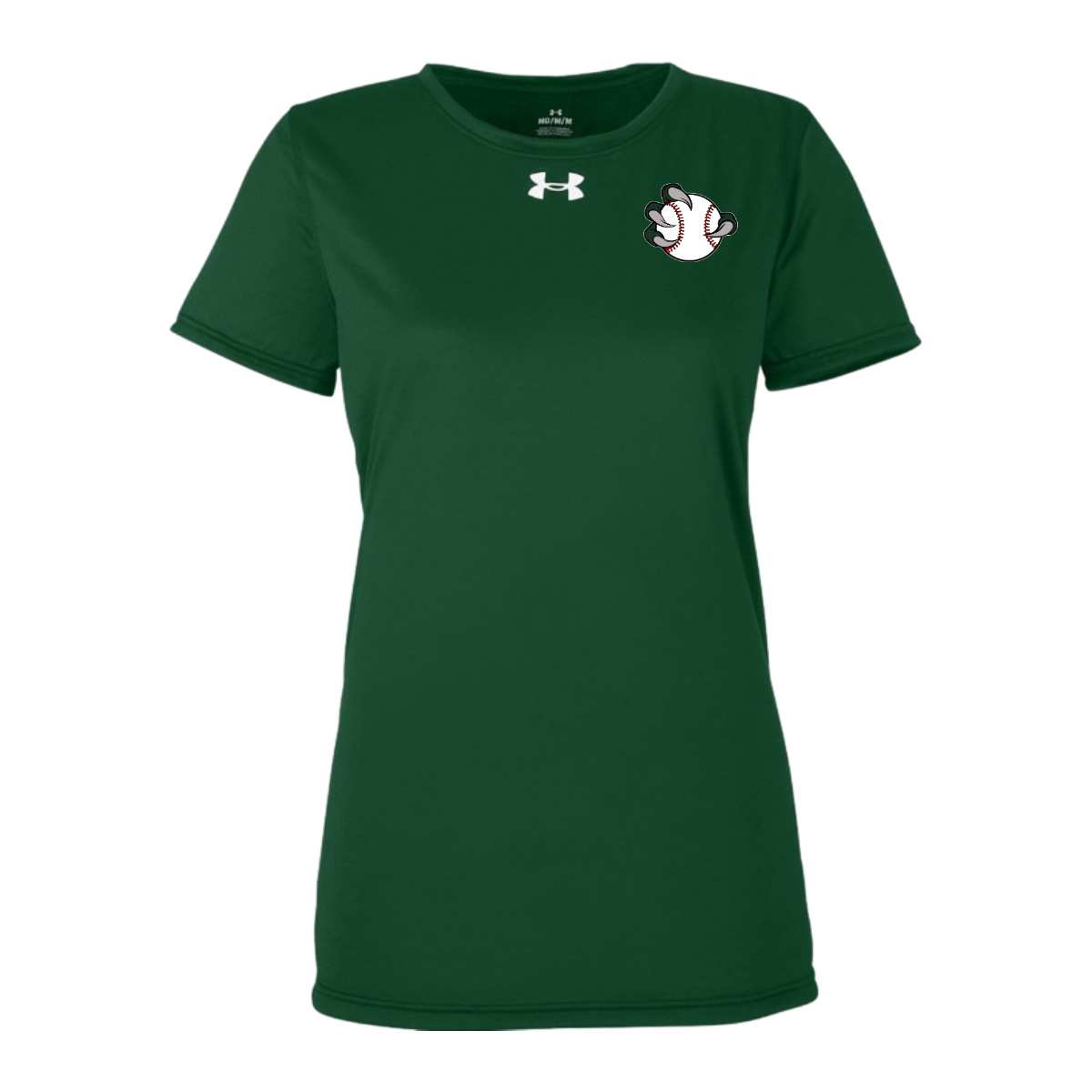 Green t-shirt with a logo on the chest against a white background