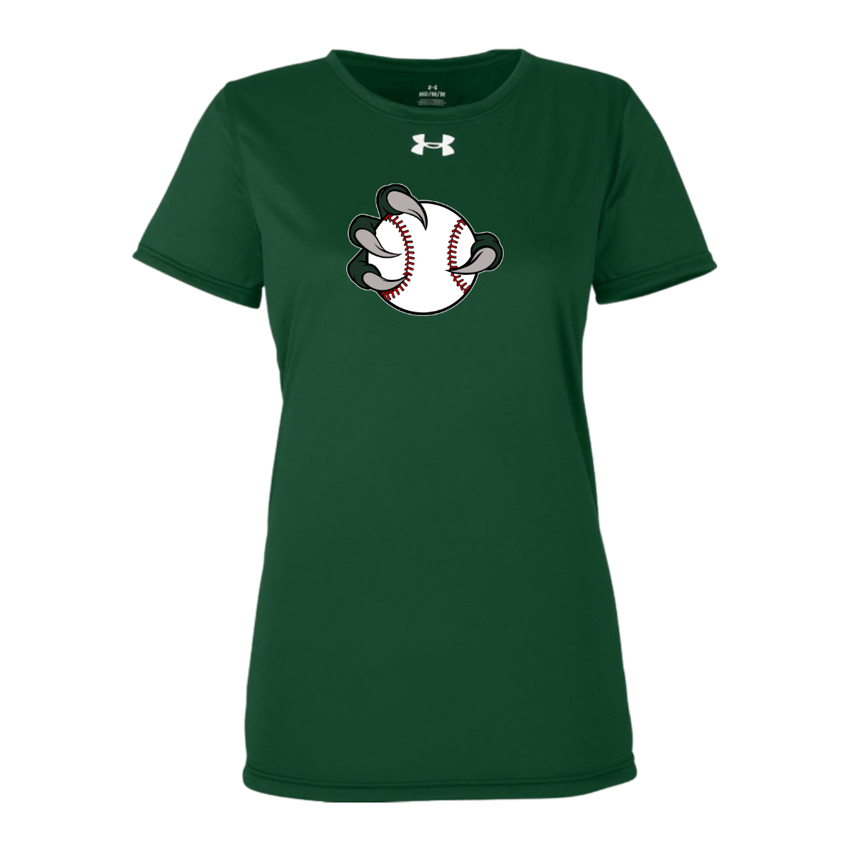 Green t-shirt with a baseball graphic and Under Armour logo on a white background
