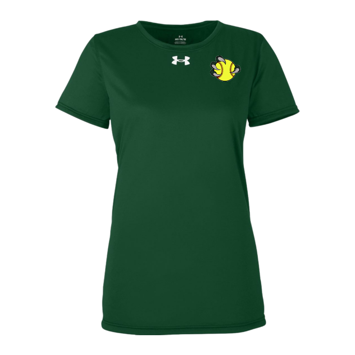 Green t-shirt with a logo on the chest against a white background