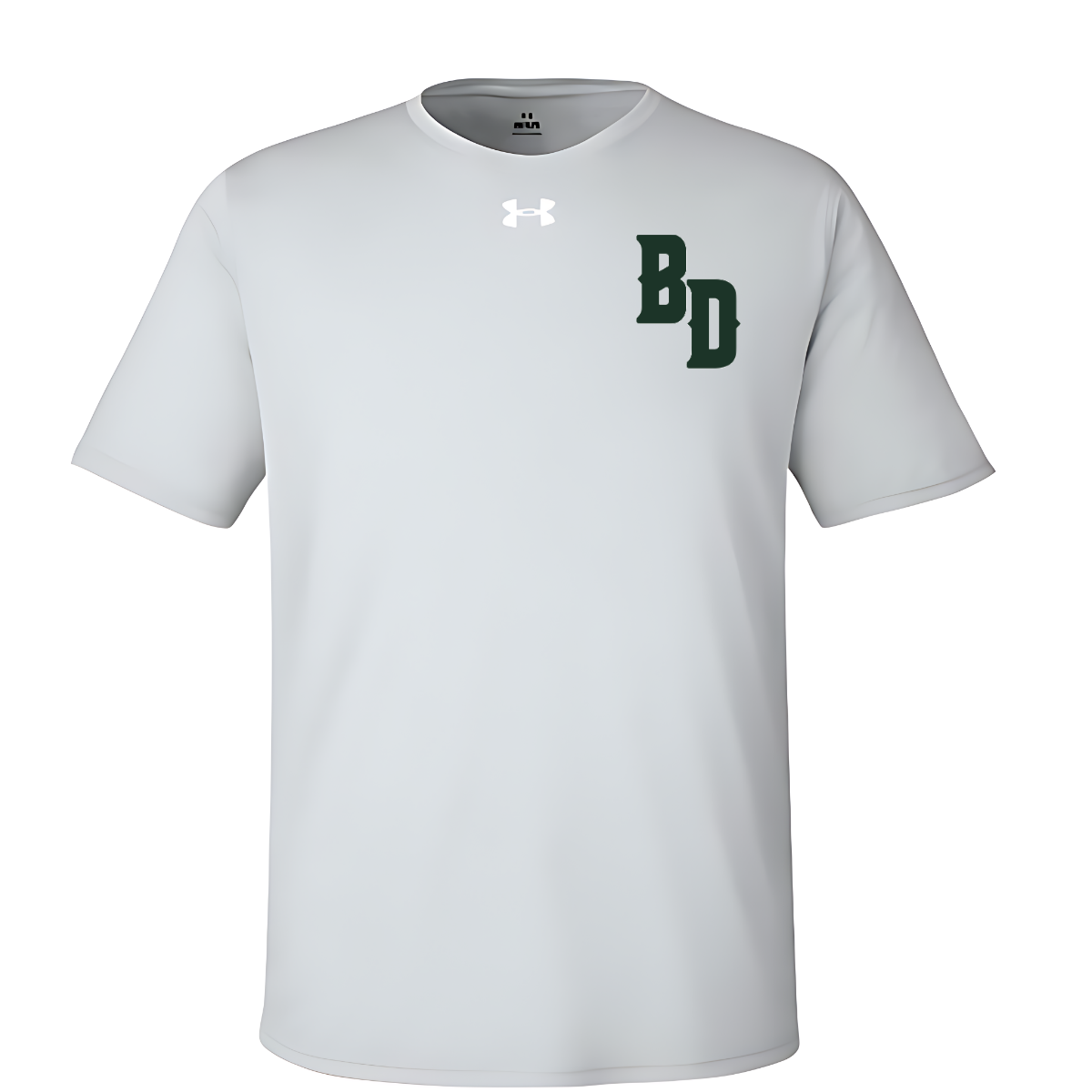 Grey t-shirt with 'BD' logo on a white background