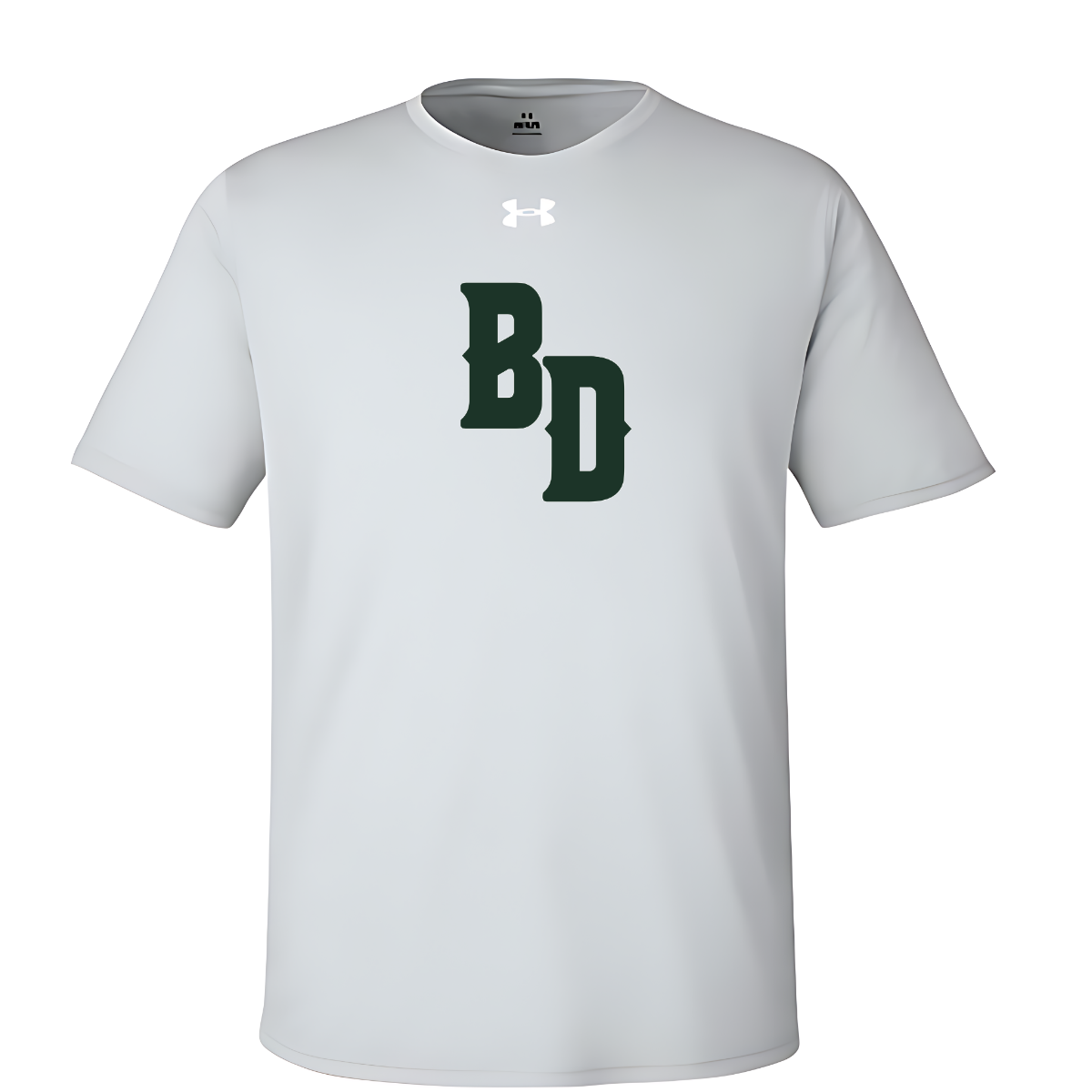 Grey t-shirt with 'BD' logo on a white background