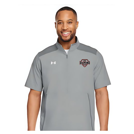 Man wearing a gray Under Armour shirt with the SEMO Diamond Academy logo on a white background