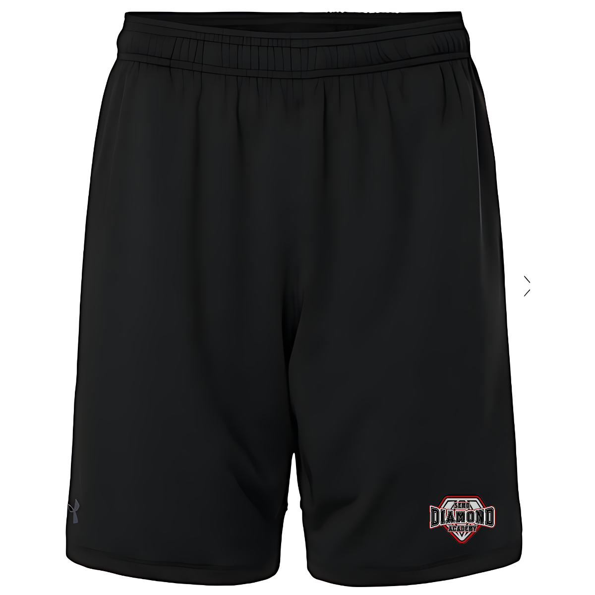 Black shorts with the SEMO Diamond Academy logo on a white background