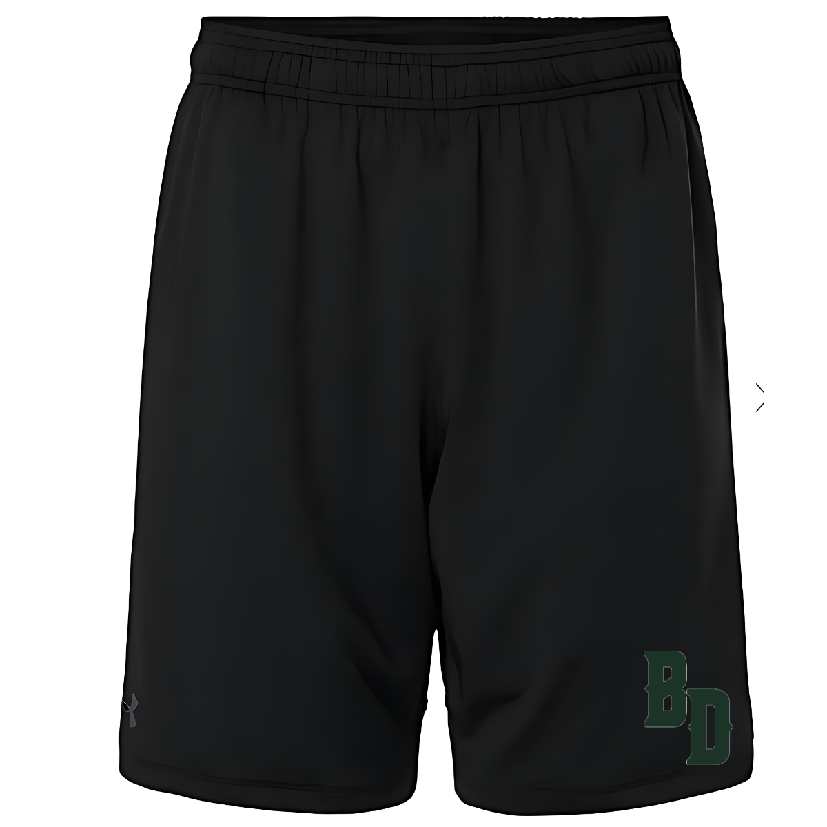 Black shorts with a logo on a white background