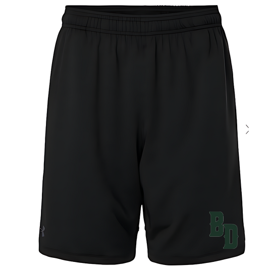 Black shorts with a logo on a white background