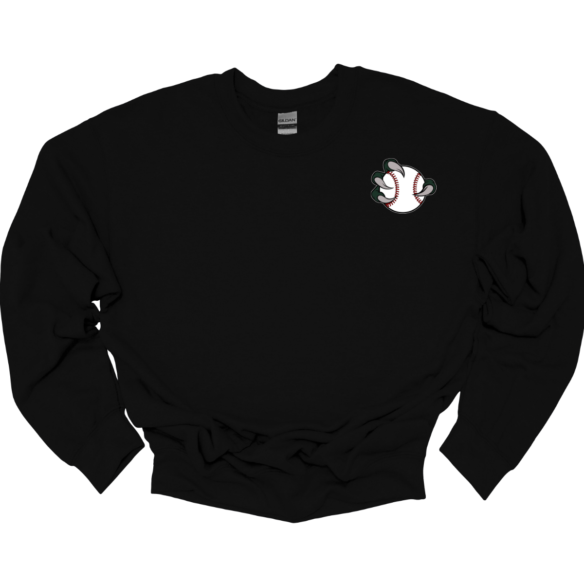 Black sweatshirt with a small white Bearded Dragon logo on the chest against a white background