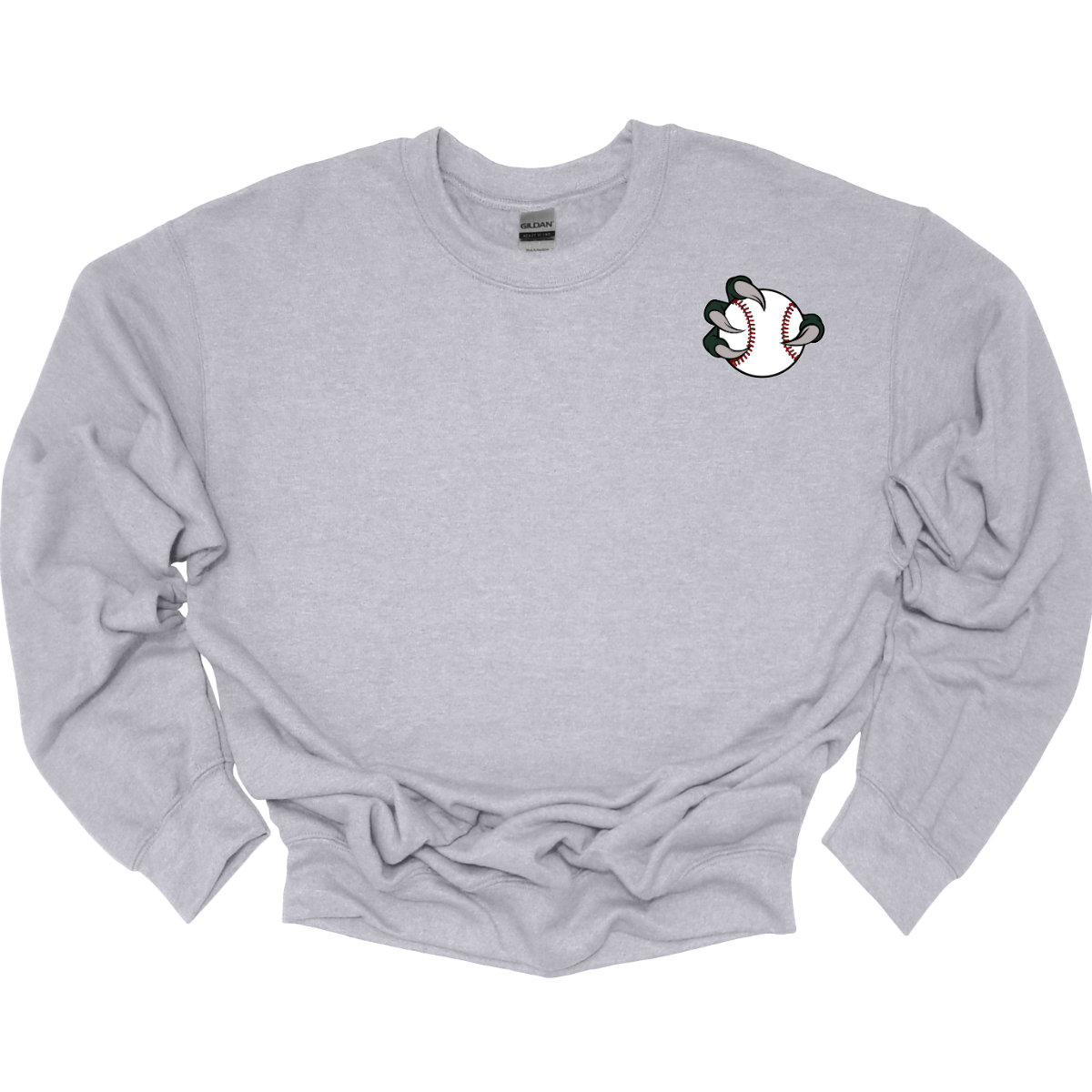 Gray sweatshirt with a baseball-themed Bearded Dragon design on a white background