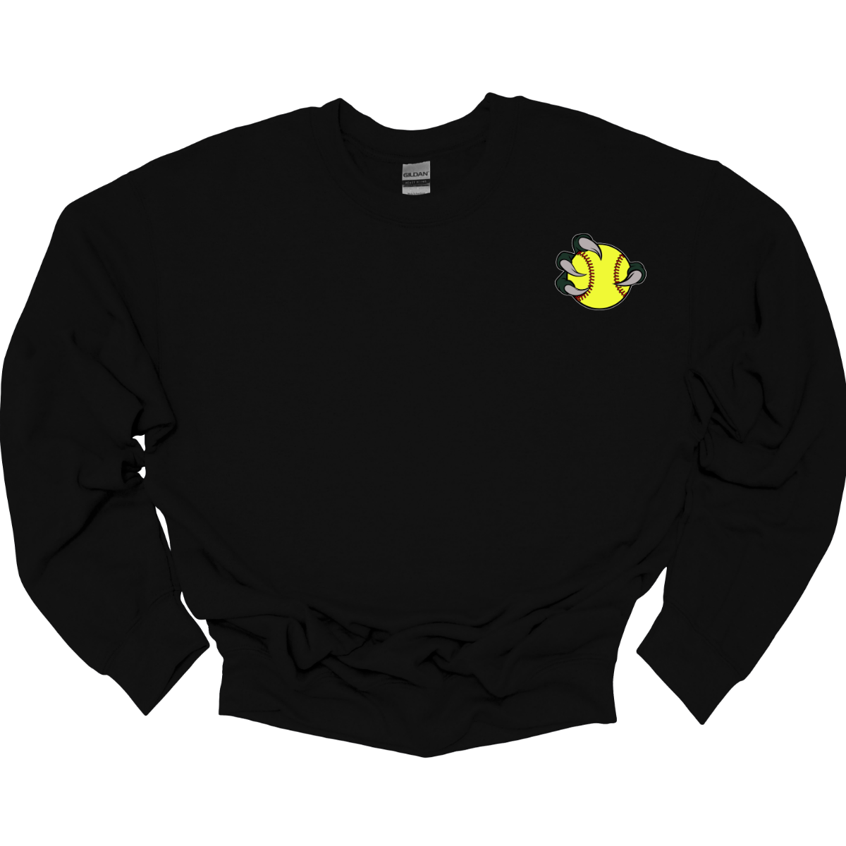 Black sweatshirt with a yellow and green Bearded Dragon design on the chest against a white background