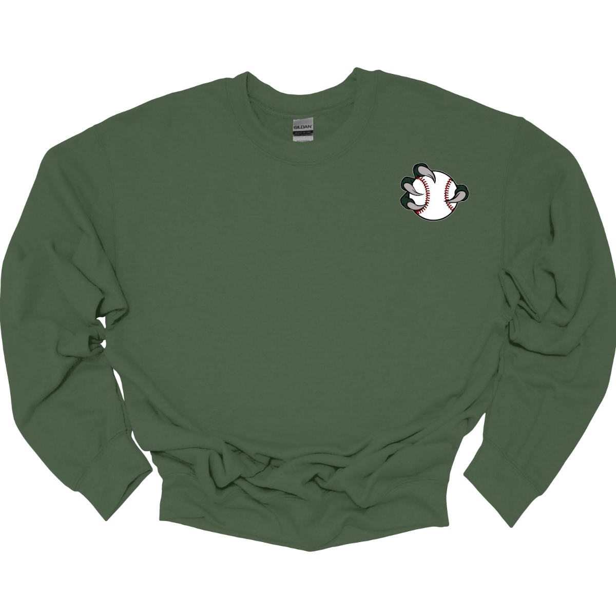 Green sweatshirt with a Bearded Dragon logo on the chest against a white background