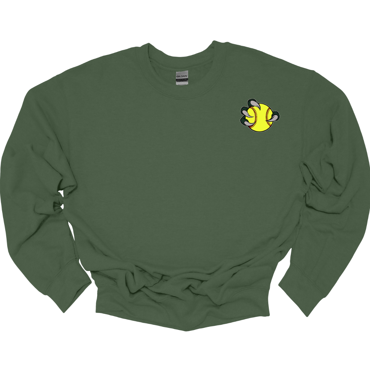 Green sweatshirt with a yellow and green Bearded Dragon design on a white background
