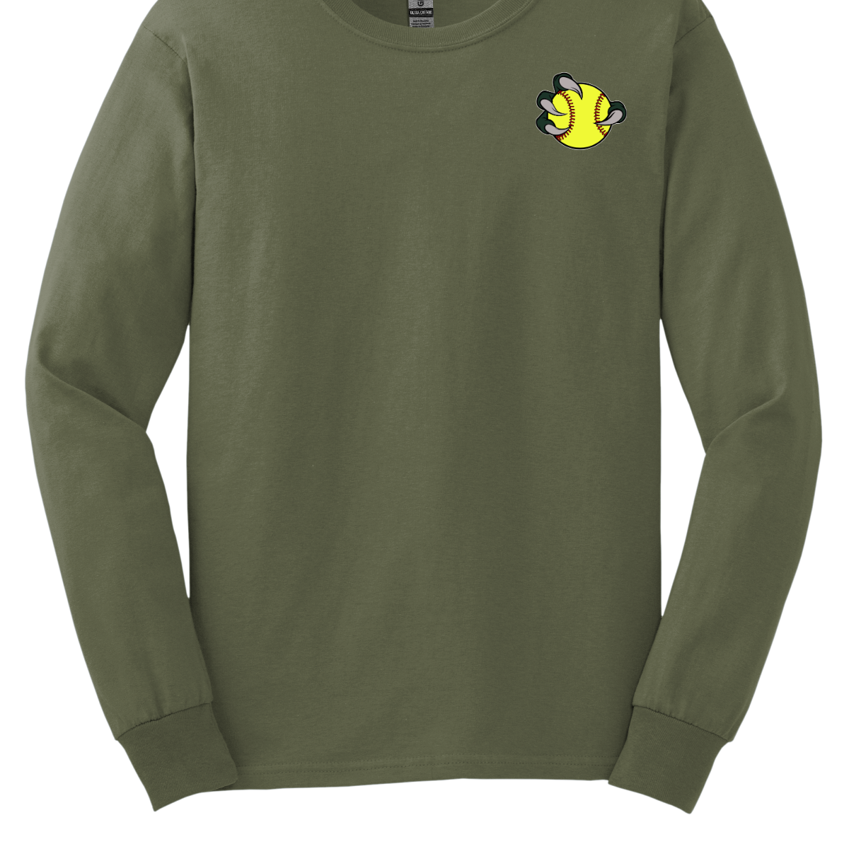 Green long-sleeve shirt with a Bearded Dragon yellow and black design on a white background