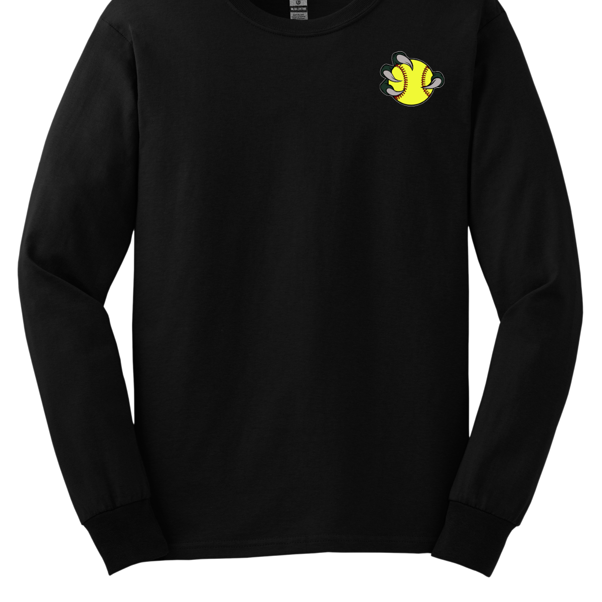 Black long-sleeve shirt with a Bearded Dragon yellow and black graphic on the chest against a white background