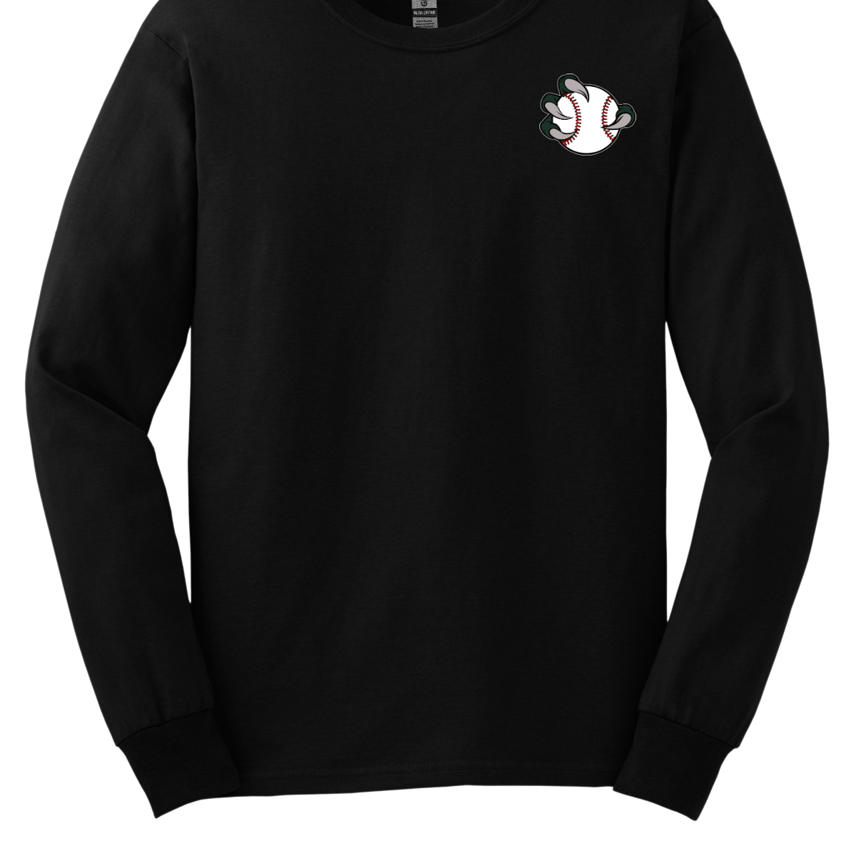 Black long-sleeve shirt with a small Bearded Dragon graphic on the chest against a white background