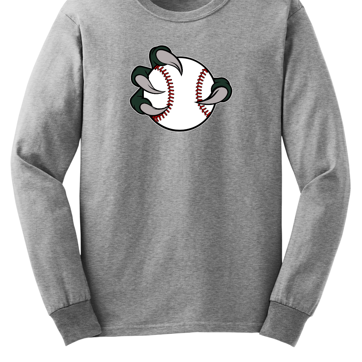 Gray long-sleeve shirt with a Bearded Dragon baseball graphic on a white background