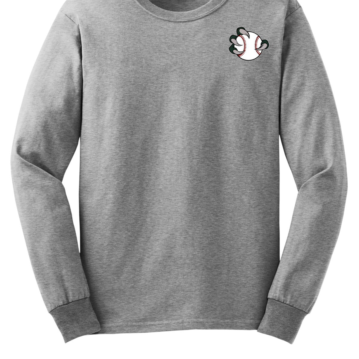 Gray long-sleeve shirt with a Bearded Dragon baseball-themed design on a white background
