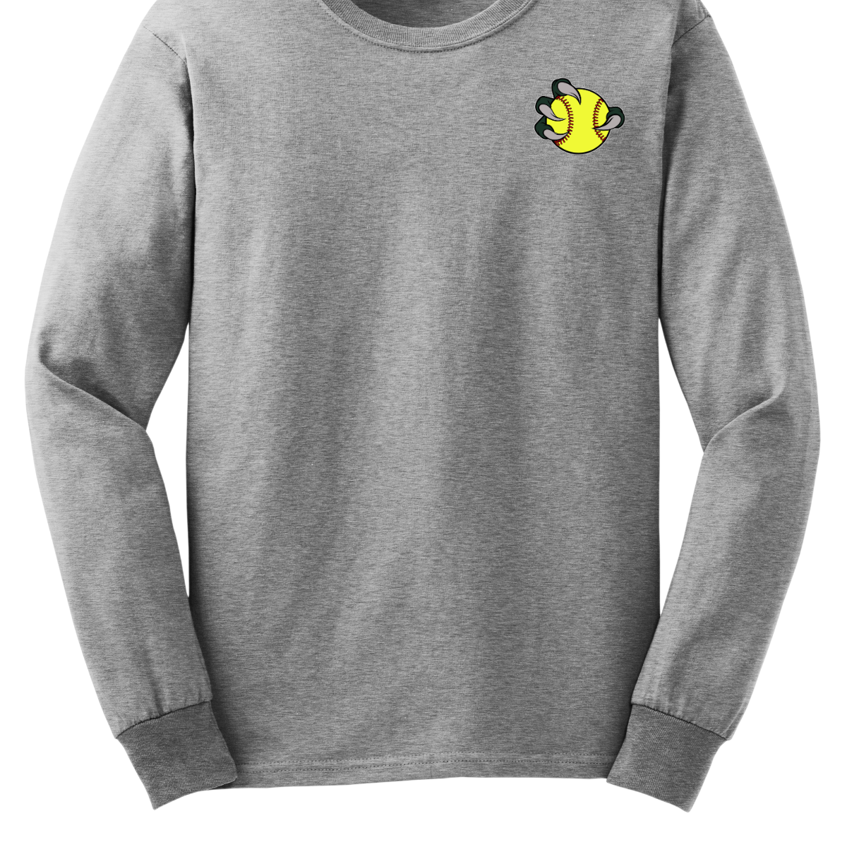 Gray long-sleeve shirt with a Bearded Dragon yellow and black logo on the chest against a white background