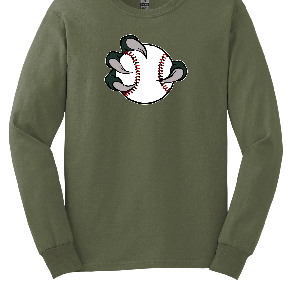 Green long-sleeve shirt with a Bearded Dragon baseball graphic on a white background