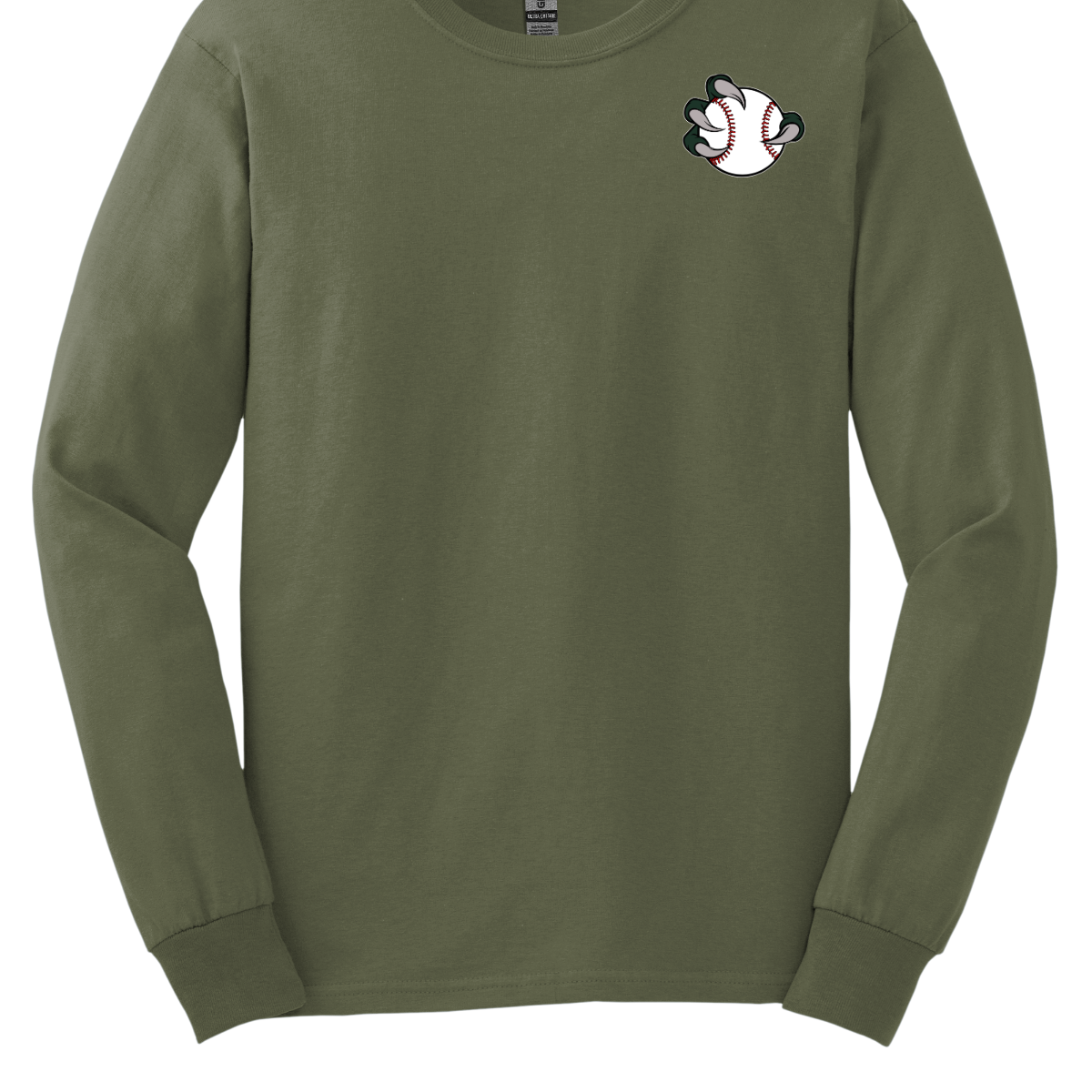 Green long-sleeve shirt with a small Bearded Dragon graphic on the chest against a white background