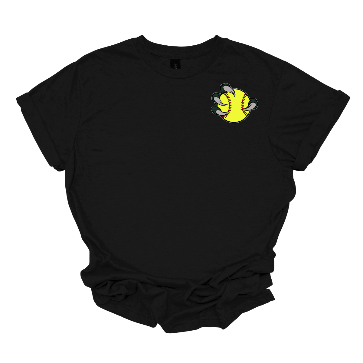 Black t-shirt with a yellow, green, and gray Bearded Dragon  graphic on a white background