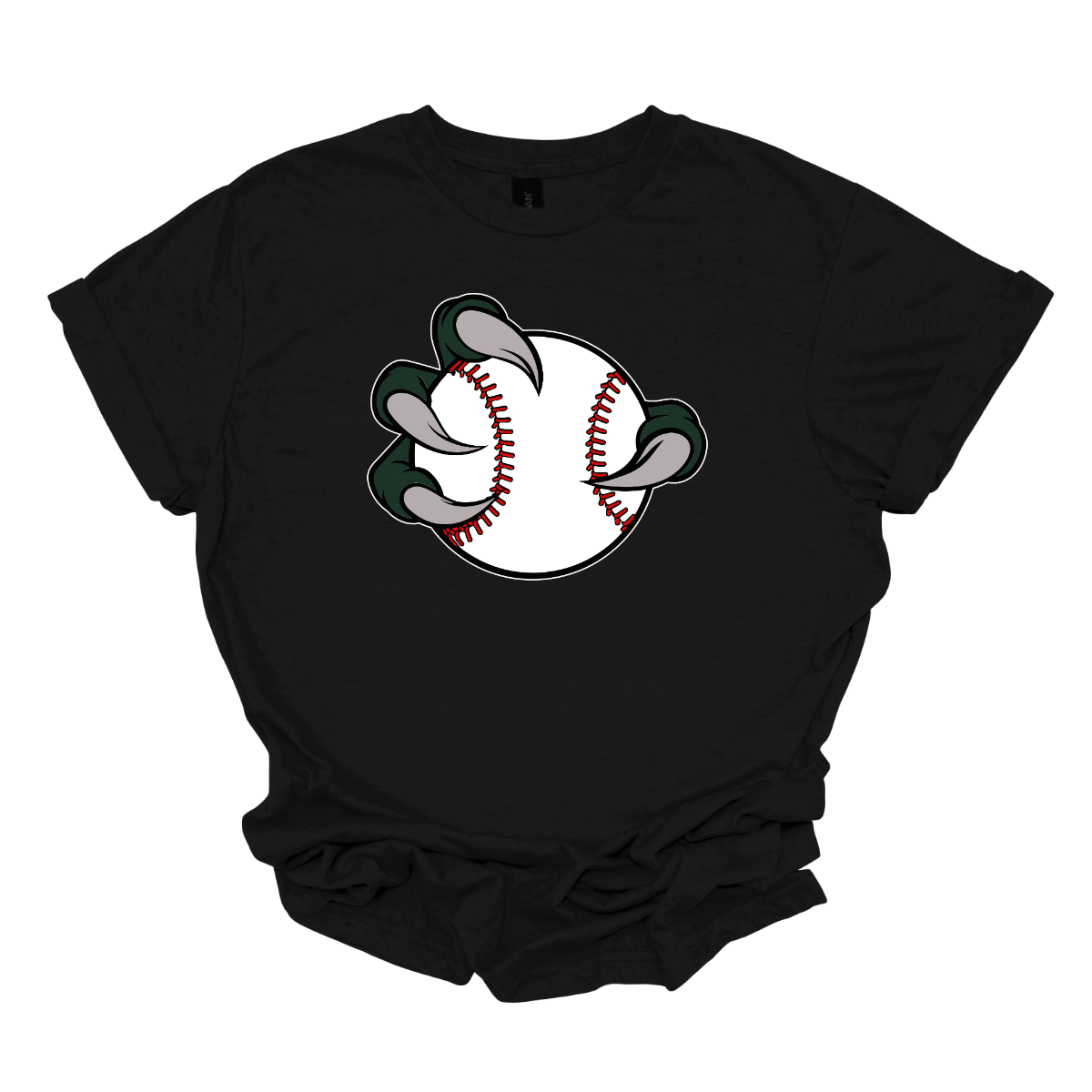 Black t-shirt with a Bearded Dragon graphic of a baseball and cleats on a white background