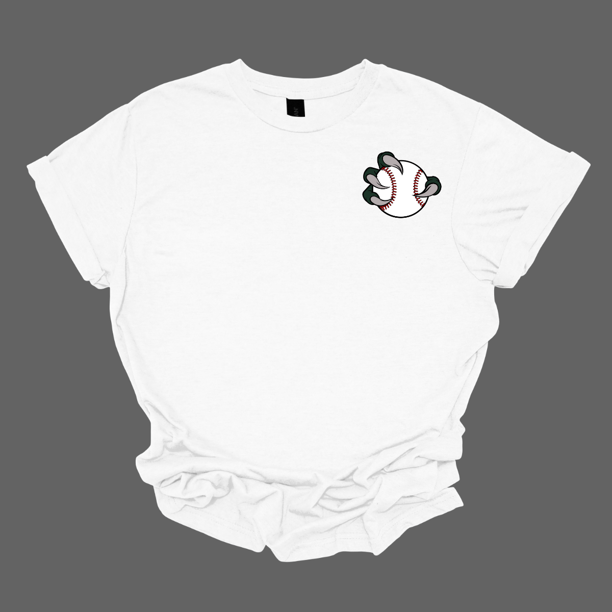 White t-shirt with Bearded Dragon  design on a gray background