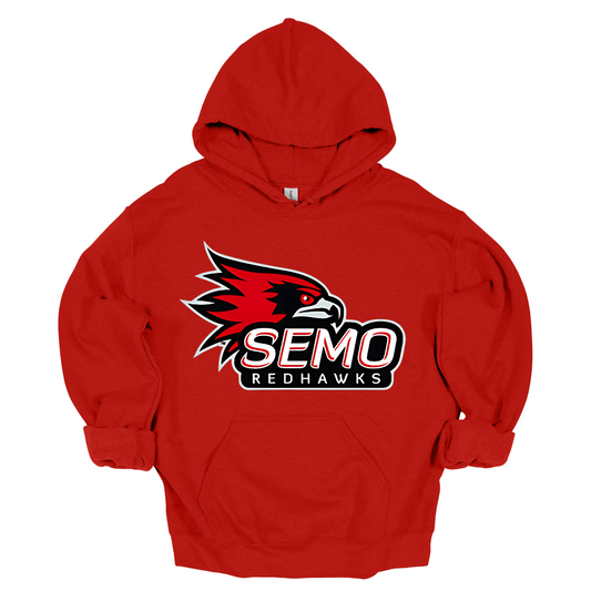 This vibrant t-shirt features the iconic SEMO Redhawk logo prominently displayed at the top, showcasing the fierce spirit of the team. Below the hawk, bold bubble letters spell out "SEMO," creating a playful and eye-catching design. Just underneath, in smaller, stylish print, the word "Redhawks" completes the look, making it a perfect blend of fun and team pride. Shop at Gorgeousware.com