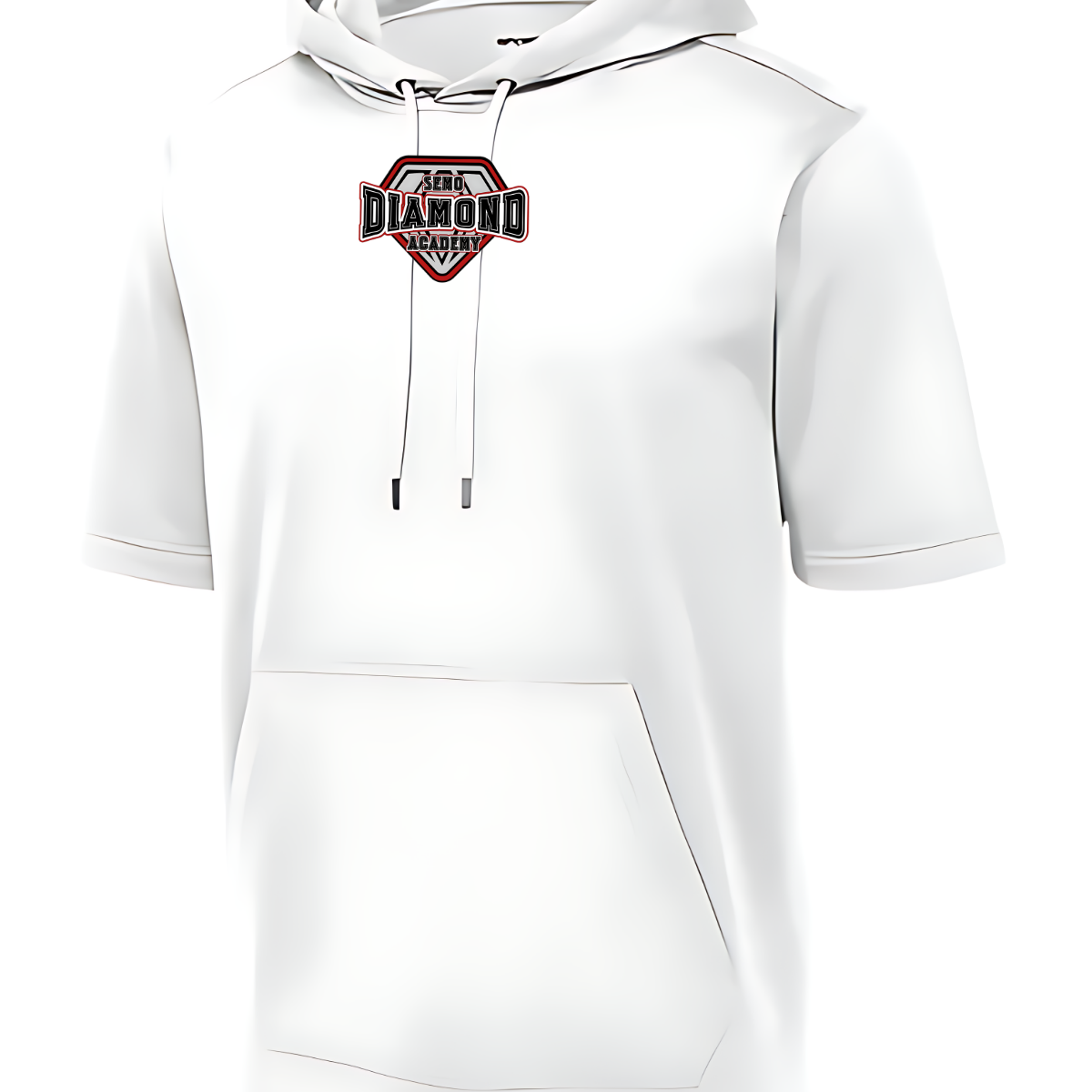 White short sleeve hoodie with a "SEMO Diamond Academy" logo on the chest against a white background