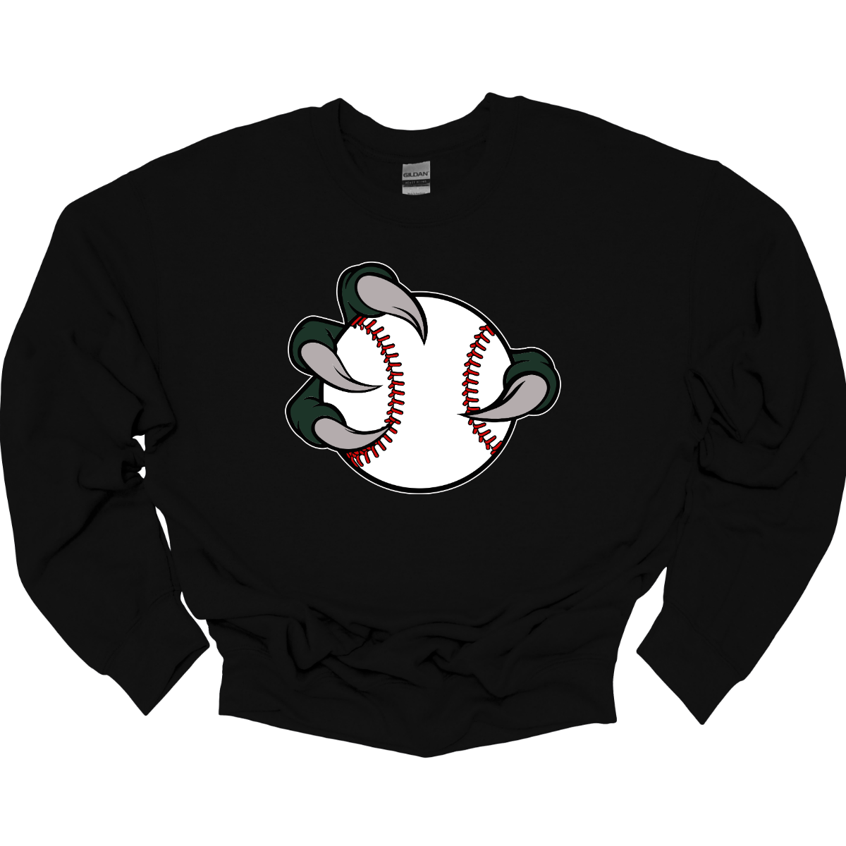 Black sweatshirt with a graphic of a Bearded Dragon baseball logo on a white background