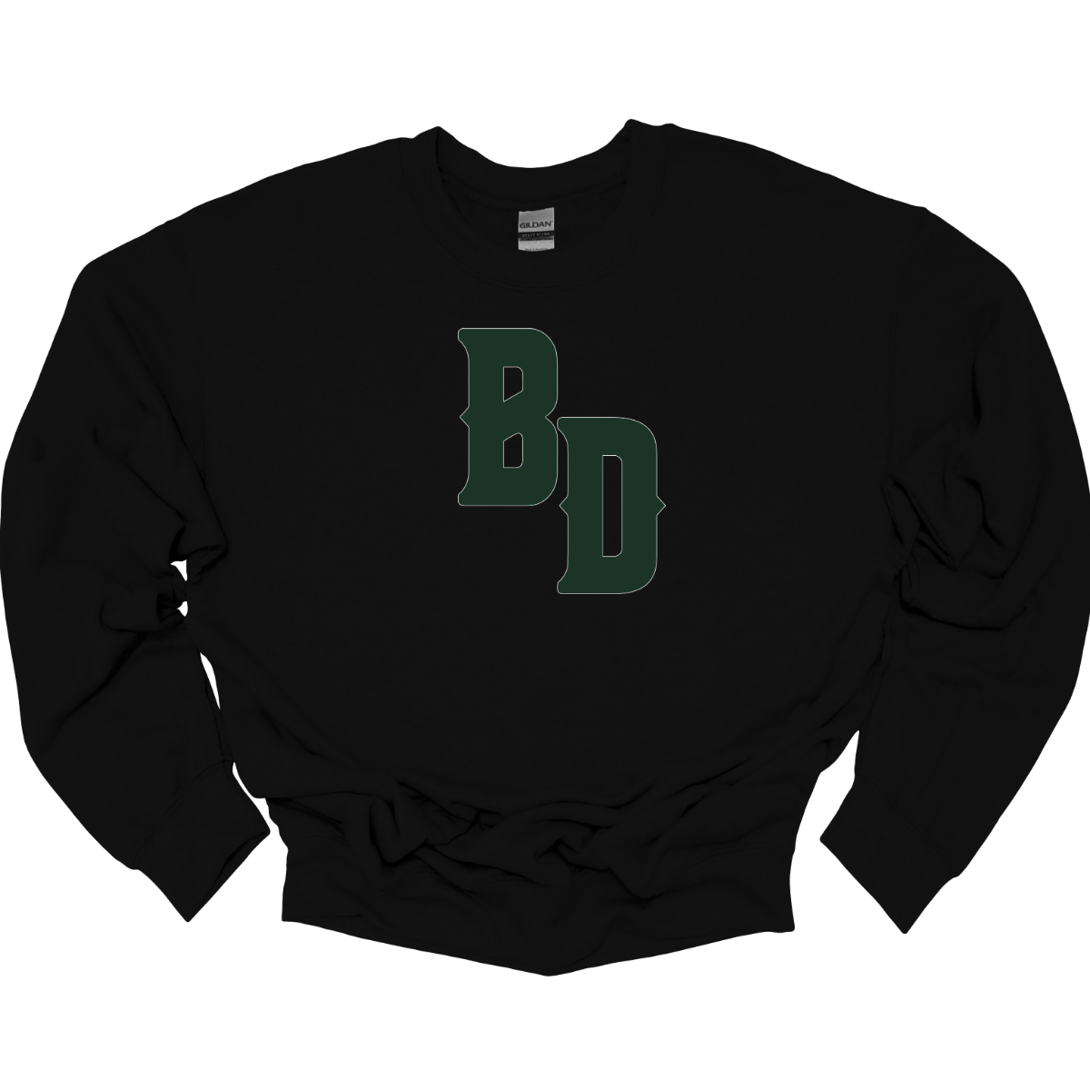 Black sweatshirt with 'BD' logo on a white background