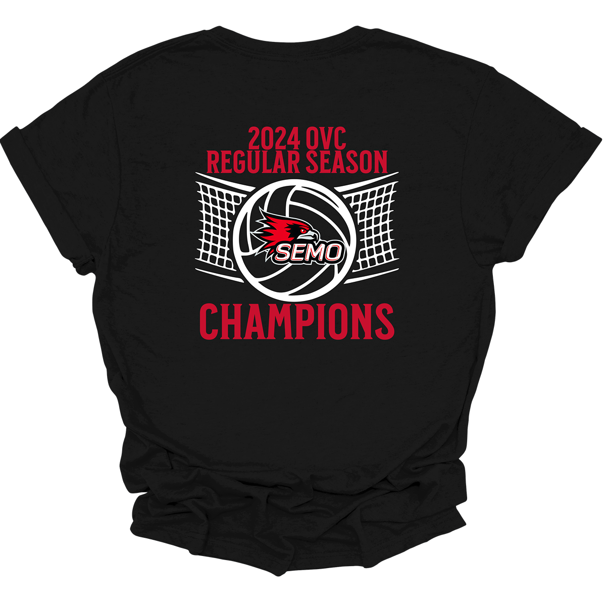 Celebrate the Southeast Missouri State Volleyball team’s dominance with this sleek and stylish SEMO OVC Volleyball Regular Season Championship Black T-Shirt. Crafted from soft, breathable fabric, this shirt combines comfort and durability, making it perfect for fans to show their Redhawks pride. Whether you're cheering from the stands or showing your support around town, this championship t-shirt is a must-have for every proud SEMO fan. Available in unisex sizes.