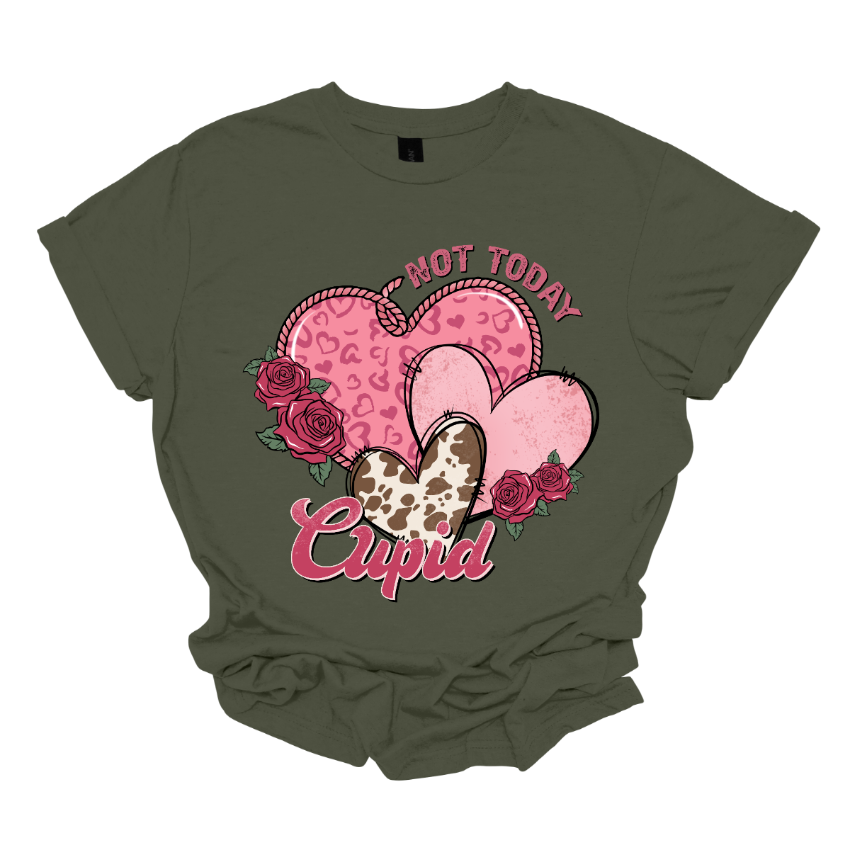 Defy Cupid's arrows with our "Not Today Cupid" T-shirt – a playful and stylish garment that beautifully combines a sassy message with Western-inspired patterns. Perfect for those who want to express their individuality and humor with a touch of Western flair. Shop at Gorgesouware.com