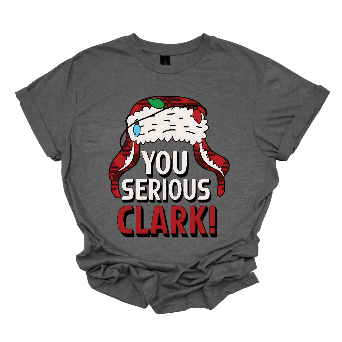 Get ready to light up the holiday season with a dose of classic comedy! Our “You Serious, Clark!” t-shirt pays homage to the unforgettable line from National Lampoon’s Christmas Vacation. Featuring a bold, eye-catching graphic of Clark Griswold’s iconic winter trapper hat, adorned with colorful Christmas lights, this shirt is perfect for any fan of the movie. Shop at Gorgeousware.com