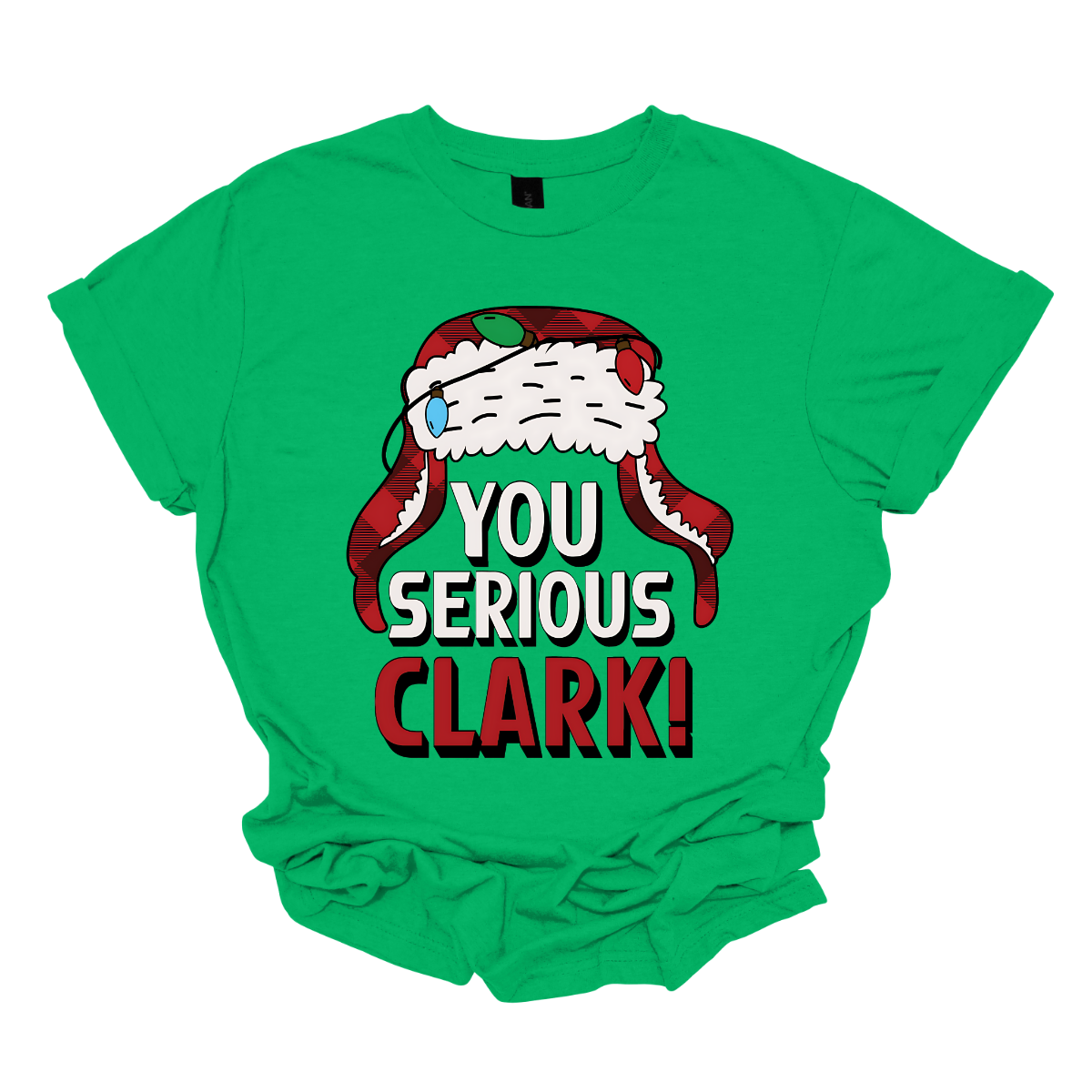 Get ready to light up the holiday season with a dose of classic comedy! Our “You Serious, Clark!” t-shirt pays homage to the unforgettable line from National Lampoon’s Christmas Vacation. Featuring a bold, eye-catching graphic of Clark Griswold’s iconic winter trapper hat, adorned with colorful Christmas lights, this shirt is perfect for any fan of the movie. Shop at Gorgeousware.com